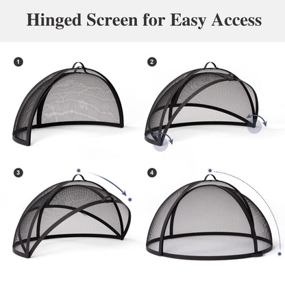 SUNCREAT Outdoor Fire Pit Spark Screen Cover Accessory, Patio Round Easy-Opening Fire Mesh Screen Guard, Heavy Duty Steel Fire Pit Ember Lid with Hinge, 40 Inch