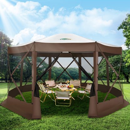 COBIZI Pop Up Gazebo Screen Tent Screen House for Camping, 15x15 Screen Room with Mosquito Netting, Hub Tent Instant Screened Canopy with Carrying Bag and Ground Stakes, Brown