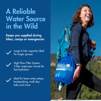 Katadyn BeFree Gravity Water Filter 6L for Camping & Group Use | 0.1 Micron Hollow Fiber Filter Removes Bacteria & Protozoa, 1,000L Capacity, BPA-Free