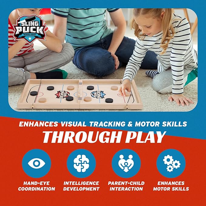 Fast Sling Puck Game - Super Winner Slingshot Puck Board Game - Sling It Shot 2 Player Hockey Table for Kids Teen and Adults - Christmas Indoor Family Tabletop Games
