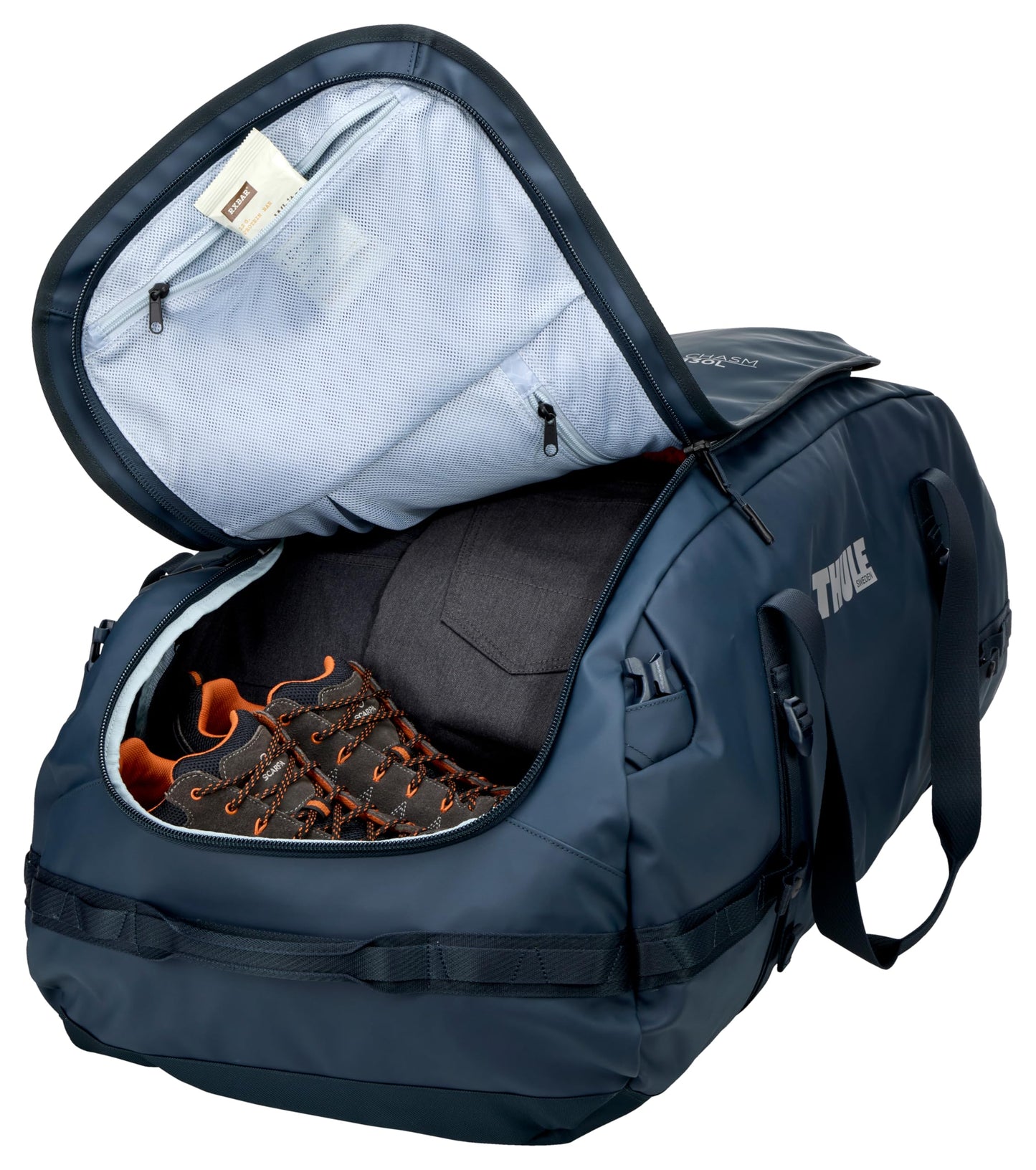 Thule Chasm 130L Duffel, Easy to Pack, Converts to Backpack, Internal mesh Pockets, Lockable Zippers, Recycled Materials