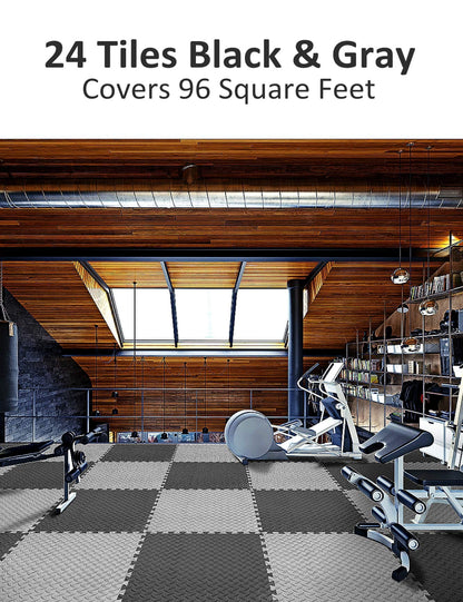 Puzzle Exercise Mat with 24 Tiles Interlocking Foam Mats, EVA Foam Floor Tiles, Protective Flooring Mats Interlocking for Gym Equipment and Cushion for Workouts