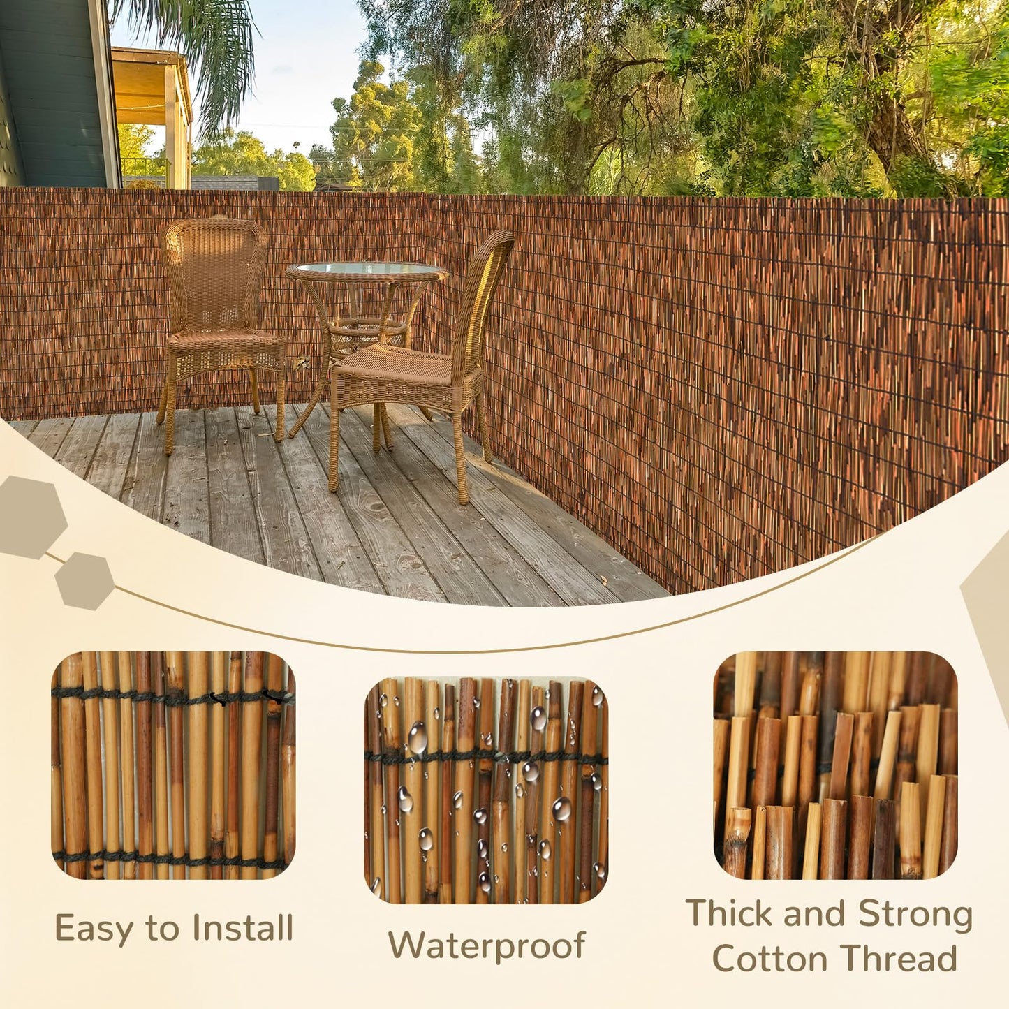 SHYDZYYC Brown 2 Pack 4FT X 16.4FT Reed Fencing Roll, Balcony Privacy Shade Reed Bamboo Fencing Garden Fence Border, Wind Block Sunshade Fence Screen for Outdoor Yard Patio Flower Bed Edge