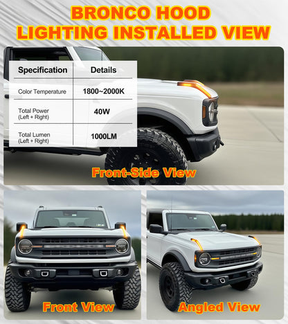 LED Hood Handle Trail Sight Lights for Ford Bronco 2021 2022 2023 2024 2025 2026 Accessories Fog Light Kit Marker Lighting Bar (Amber DRL with Side Markers)