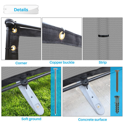 Patio 6' x 12' Outdoor Privacy Screen Freestanding Temporary Fence Panels Net Cover with Metal Poles for Outside Backyard Pool Garden Air Conditioner Fencing, Light Gray