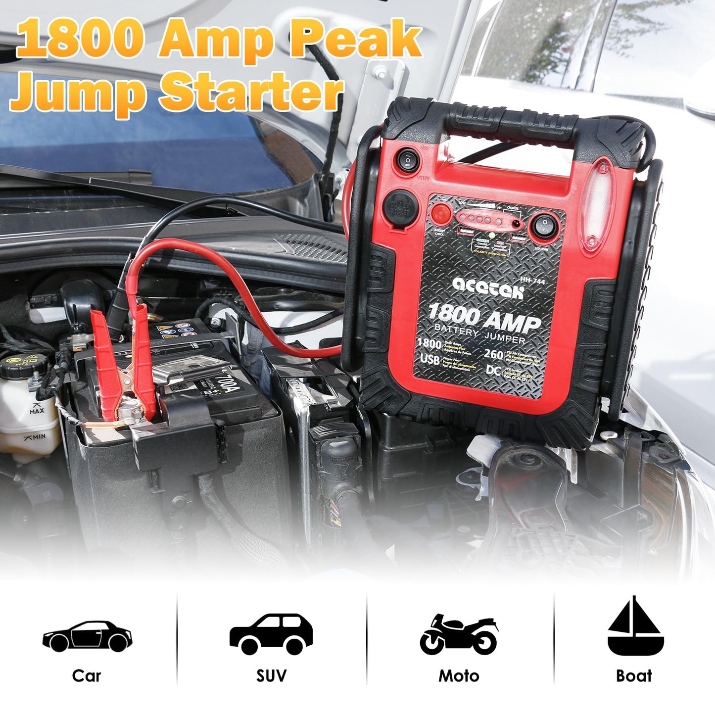 1800 Amp Jump Starter with Air Compressor, acetek Car Battery Jump Starter 260 PSI Tire Inflator, 20000mAh 12V Auto Lead-Acid Battery Booster (Up to 6L Gas or 6L Diesel Engine) with LED Light & USB