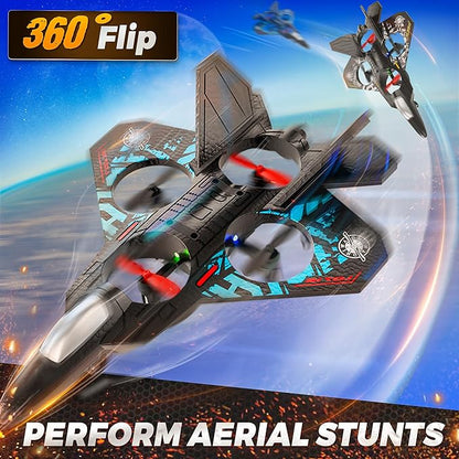 BEZGAR RC Plane 2.4GHZ Drones for Kids | Remote Control Airplane RC Helicopter 360° Flip Fighter Jet Toy with Colorful Navigation LED Light