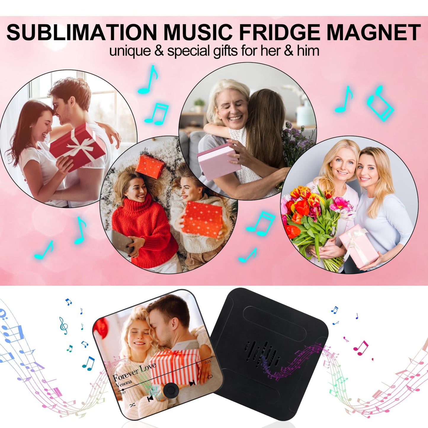 2PCS Sublimation Music Fridge Magnet Blank-Personalized Music Fridge Magnets, Print Any Photo You Like, Home Decor Gifts Can Play Music for Couples and Music Lovers