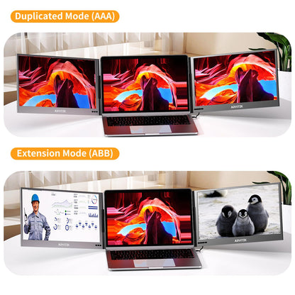 Arvitek 15.6 Inch Triple Monitor for Laptop, 1080P USB-C Portable Screen Extender w/Adjustable Stand for 11"-16" Laptop(Mac, Windows, Android)