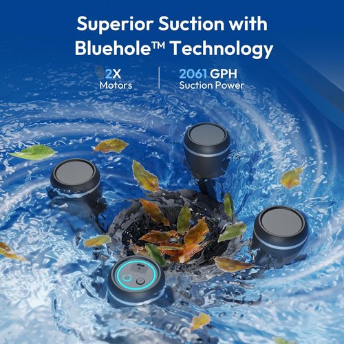 BUBLUE F10 Pool Skimmer Robot - App-Controlled Cleaner with Powerful Suction & AI Navigation | 5L Filter, Space Gray