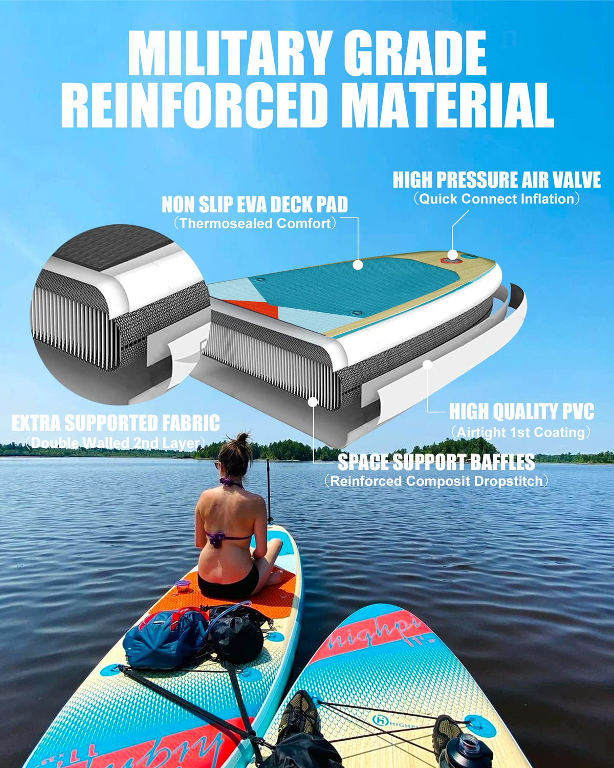 Highpi 11ft Inflatable Stand Up Paddle Board for Youth and Adults – Wide Sup with Premium Accessories, Blow Up Paddleboard for Surfing, Fishing, Yoga & More