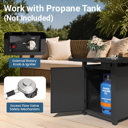 FansaFurn 43'' Propane Fire Pit Table, 50000 BTU Gas Fire Pits Table with Removable Lid and Lava Rock, Rectangular Fire Table with Cover, Ideal for Dining or Party on Patio, Garden, Yard, Black