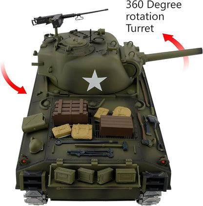 Modified TK7.0 Edition 1/16 2.4ghz Remote Control US M4A3 Sherman Tank Model(360-Degree Rotating Turret)(Steel Gear Gearbox)(3800mah Battery)(Metal Tracks &ampSprocket Wheel &amp Idle Wheel)