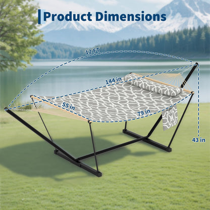 Double Hammock with Stand - Heavy Duty Portable 2 Person Design with Adjustable Steel Stand, Max 450LBS, Ideal for Outdoor Patio, Garden, Beach & Backyard