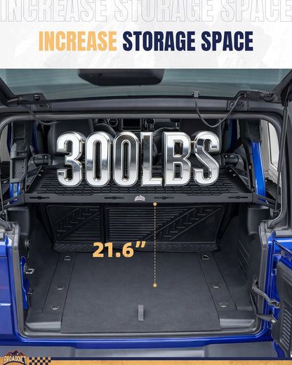 Broaddict Rear Trunk Cargo Rack Basket Tray Fit for 2007-2026 Jeep Wrangler JK JL Unlimited 4 Door Hardtops, Interior Luggage Carrier Storage Shelf for Camping Trip Gear