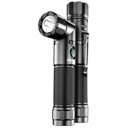 Unilite FR-1200 Right Angle Flashlight – 1200 Lumen LED, 90° Rotating Head, USB-C Rechargeable, Magnetic Base, IP65 Water & Dust Resistant, Impact Resistant, Pocket Clip Included