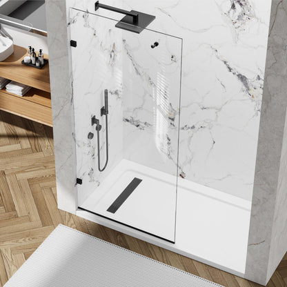 YTTSOYTS Premium Shower Screen 36"×76" Frameless Shower Glass Panel, 3/8'' (10mm) Fixed Glass Shower Panel, Tempered Glass Door Easy Clean Coating, Bathroom Shower Screen with Hook (Matte Black)