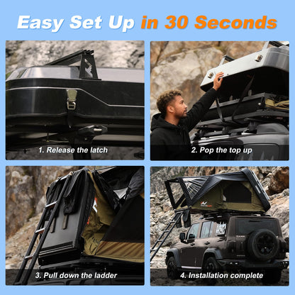 Naturnest Rooftop Tent Hard Shell, Easy Set Up Pop Up Large Tent for 2-3 Person Camping, Waterproof UV-Resistant Blackout 4 Season Tents for Truck, Jeep, SUV, Van, Trailer - Sirius 1 Plus