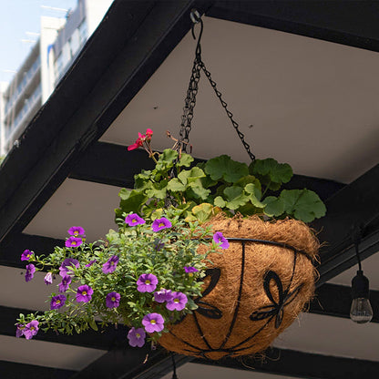ARVINKEY Hanging Baskets Planter for Plants, 2 Pack 10 Inch Round Metal Wire Hanging Flower Pots with Coco Coir Liner Chain, Plant Holder for Home Garden Balcony Decor