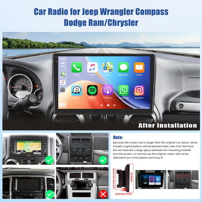 5Ghz WiFi 4G+128G Android 15 Car Radio for Jeep Wrangler Compass Grand Cherokee Dodge Ram Car Stereo with Wireless Carplay/Android Auto, 10" HD Touchscreen with GPS Bluetooth5.0 FM/RDS EQ SWC
