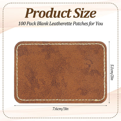 100 Pack Blank Leatherette Hat Patch with Adhesive, Rectangle Laserable Leatherette Patch, Faux Leather Patches for Hats Custom Fabric Repair Sew Laser Supplies (Chestnut, 2 x 3 Inches)