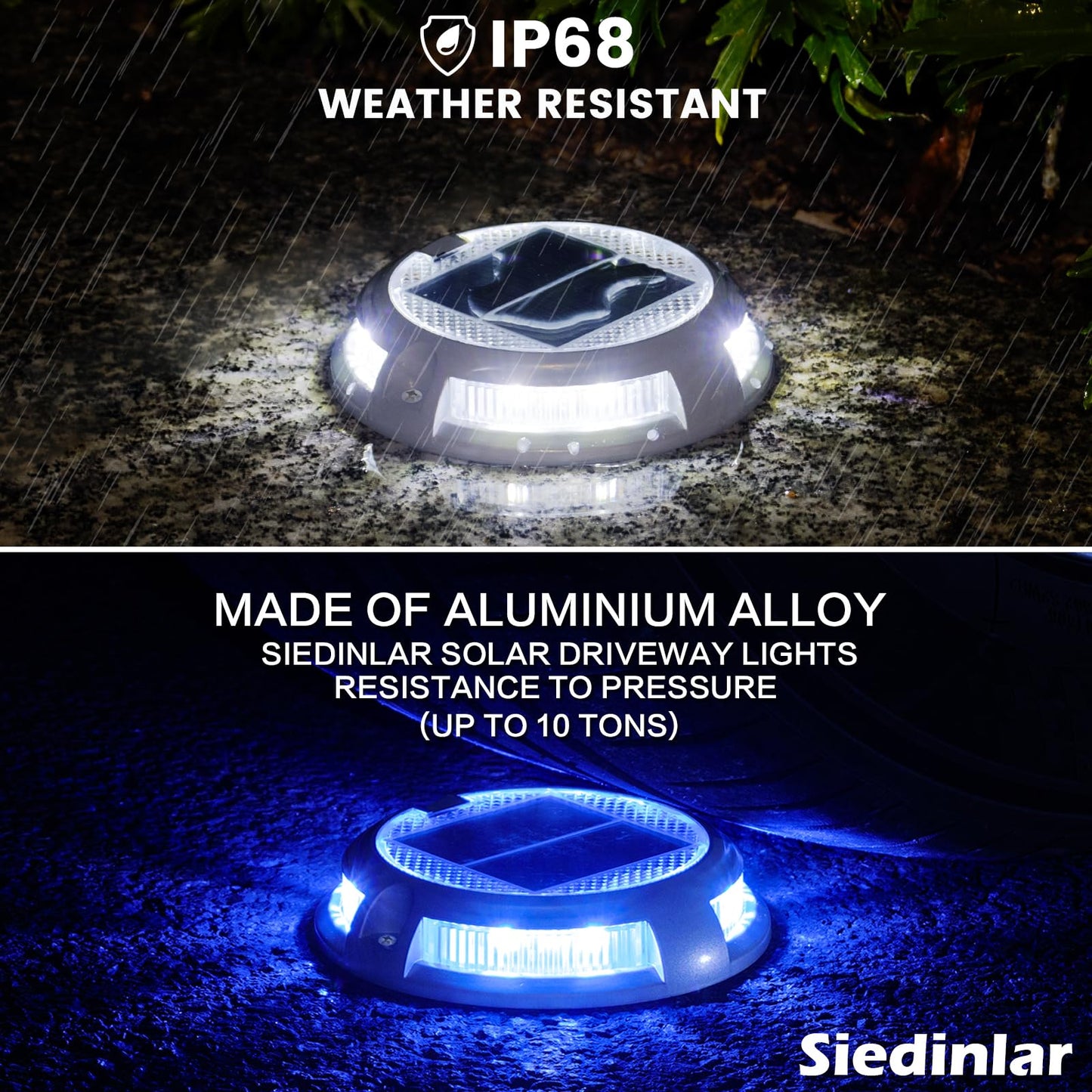 SIEDiNLAR Solar Driveway Lights Outdoor 16 LEDs 9 Modes, Dock Markers Deck Lights Waterproof Warning for Driveway Step Walkway Pathway Ground Yard Garden, RGB (12 Pack)