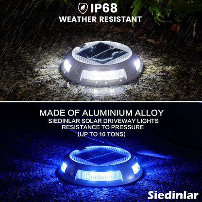 SIEDiNLAR Solar Driveway Lights Outdoor 16 LEDs 9 Modes, Dock Markers Deck Lights Waterproof Warning for Driveway Step Walkway Pathway Ground Yard Garden, RGB (12 Pack)
