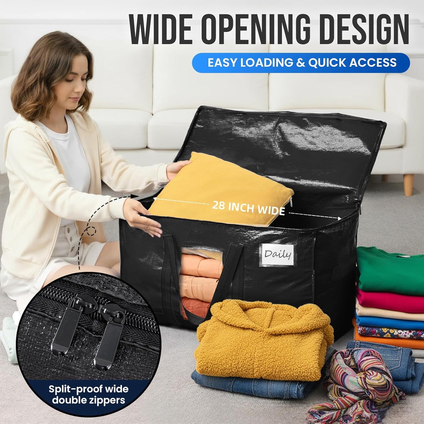 TAILI Extra Large Moving Bags - 4 Pack Heavy Duty Totes with Visible Window & Wrap Around Handles