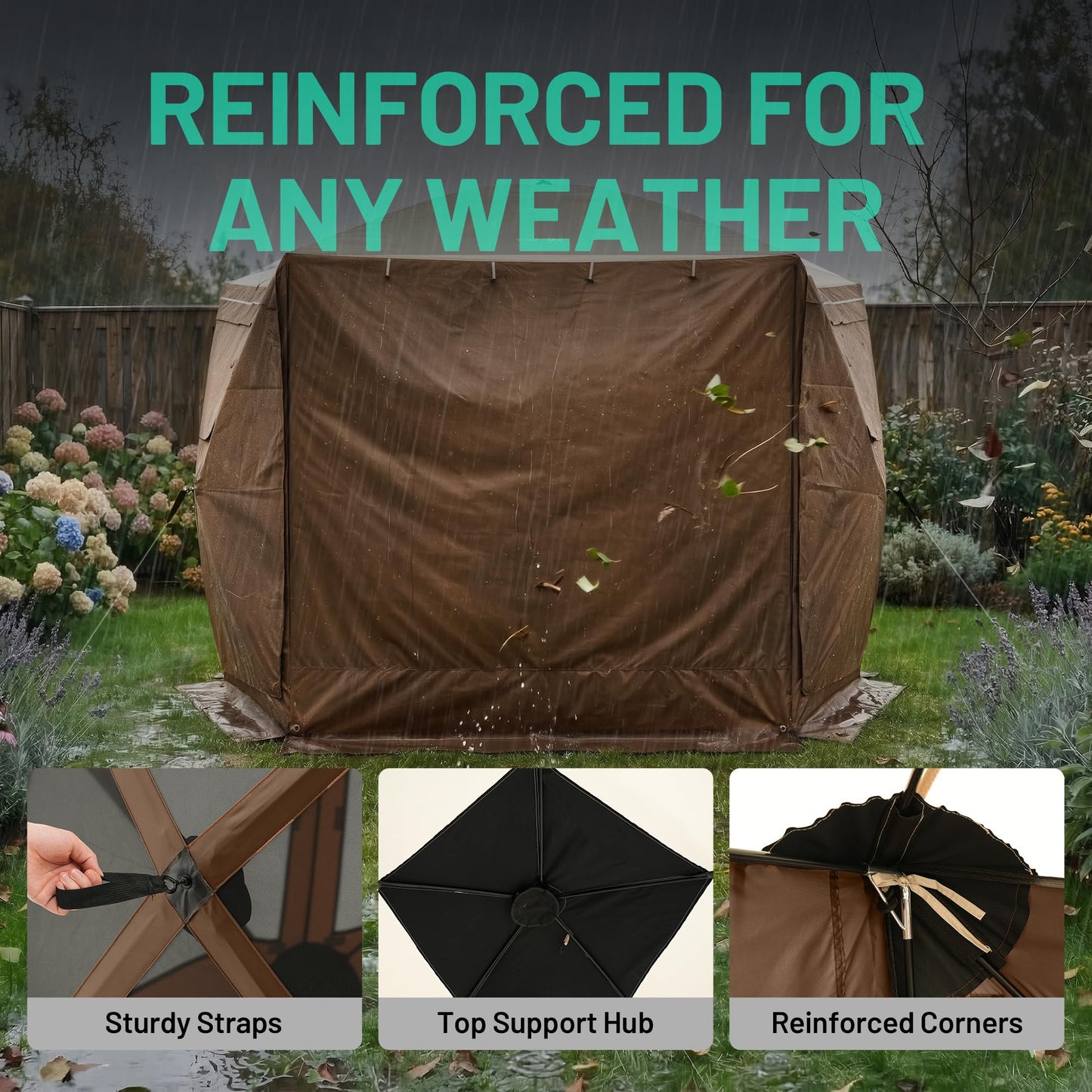 Overmont 10x10FT Pop up Gazebo Screen Tent - Large Instant Screen House Tent with Netting Removable Wind Cloths Full Open Door Skylight - Portable Outdoor Shelter for Camping Backyard Patio Parties