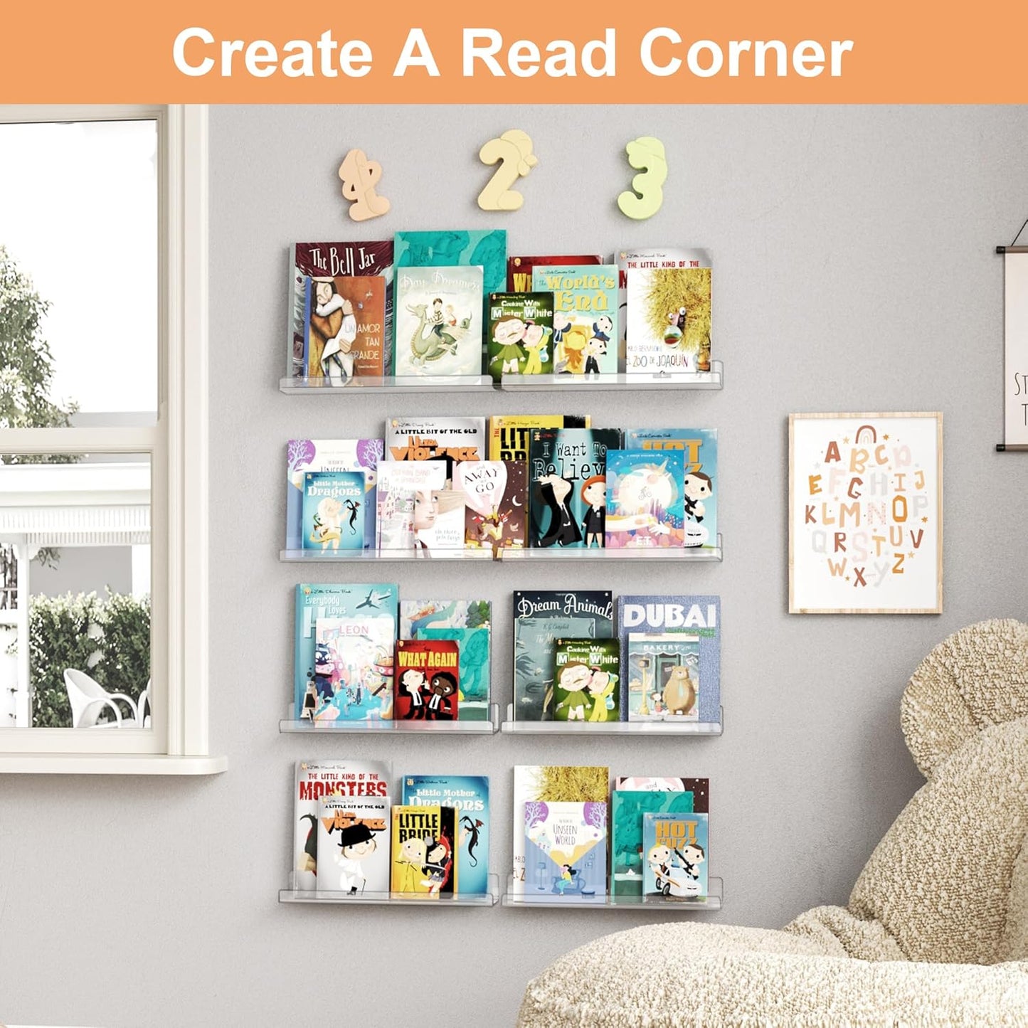 Upsimples 12 Pack Acrylic Shelves - Clear Wall Organizer for Figures, Toys, Perfume & Kids Books