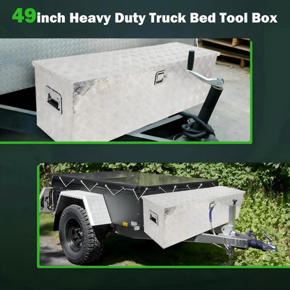 SCITOO 49 Inch Aluminum Diamond Plate Truck Bed Tool Box,Heavy Duty Crossover Storage for Most Full Size Pickups,Lockable Weatherproof Chest,Fits 49" Truck Beds,Easy Access to Load and Unload