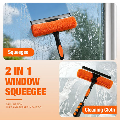 LAANPOLE 36FT Window Squeegee with Extension Pole, 2-in-1 Squeegee for Window Cleaning, Professional Cleaning Kit for Home with 30FT Telescoping Pole for Outdoor Indoor Use