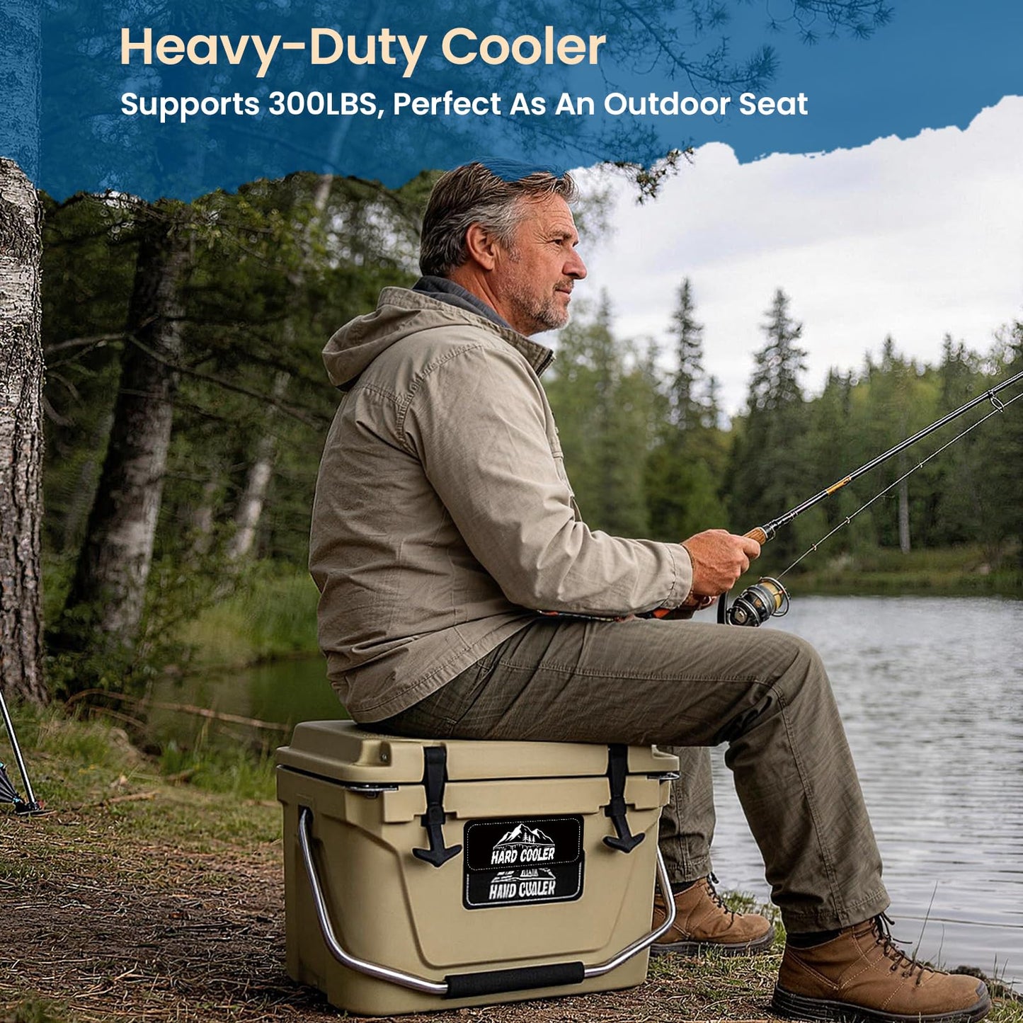 Holacamking Portable Insulated Hard Cooler, 5-8 Days Ice Retention Chest, Rotomolded Cooler with Large Carry Handles, Heavy Duty Coolers for Camping Picnics Fishing Work Lunch Sports Golf Travel
