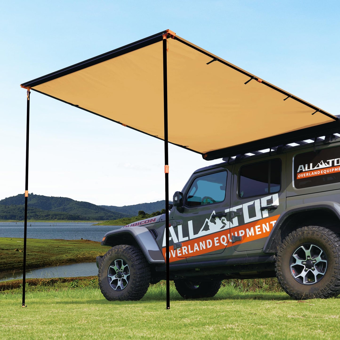 ALL-TOP Vehicle Awning 8.2'x10' Roof Rack Pull-Out Sun Shade UV50+, Weatherproof 4x4 Side Awning for Camping & Overland (Hardware Included)
