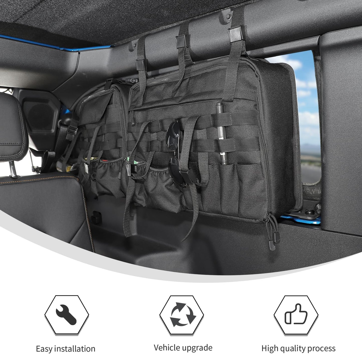 Linskip TrunkMate Roll Bar Organizer for Ford Bronco 2021-2025, Roll Bar Storage Bag for 2 Door Bronco Trunk Accessories, Durable Molle Webbing + Convenient Storage Pocket Piar