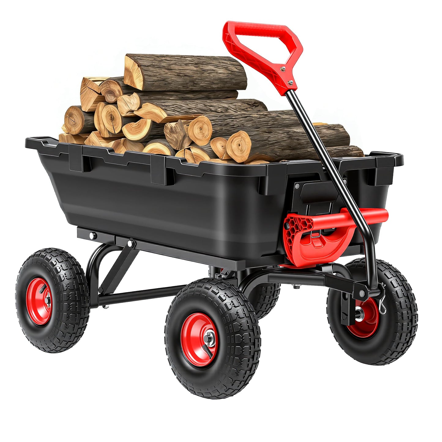 Autodaya 900LB Garden Dump Cart, 2026 Upgraded Heavy Duty Wheelbarrow Cart with 10" Non-Slip Pneumatic Tires & Quick-Release System, 4-Wheel Steel Frame Wagon for Transportation in Yard, Farm, Garden