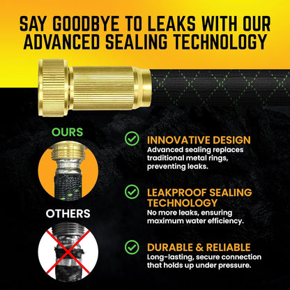 PowerFlow Stainless Steel Garden Hose - 25 Feet Non-Expandable with Durable Fabric Skin & 10-Way Spray Nozzle | Black