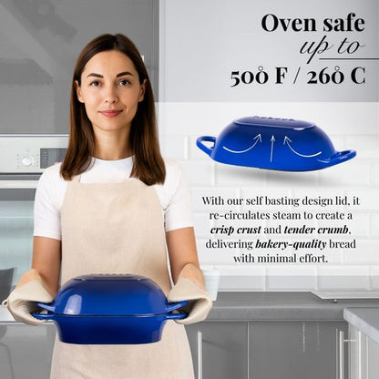 Dutch Oven For Sourdough Bread Baking – Enamelled Cast Iron Bread Loaf Pot – Oven Safe Non Stick Bread Pot – Rectangular, Dark Blue, 24cm x 16cm – by Nuovva