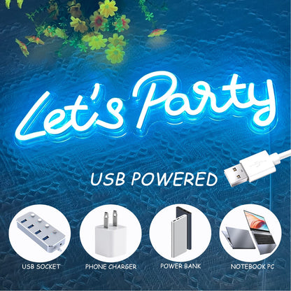 Let's Party Neon Sign, LED Neon Lights for Bedroom Wall Decor, Art Decorative Lights for Bachelorette Party, Engagement Party, Birthday Party, Living Room, Gamer Room Decor Aesthetic (Warm White)