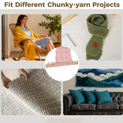 23.6" Chunky Knitting Blanket Loom, Wooden DIY Weaving Loom Kit, Adjustable Modular Blanket Frame, Includes Assembly Hardware, 2-in-1 Knitting Loom for Blankets,Throws, Afghans (Wood)