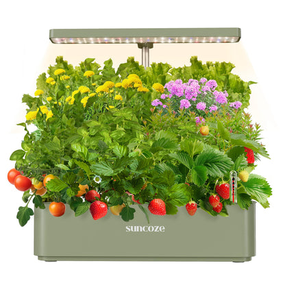 SUNCOZE Hydroponics Growing System Kit 12 Pods, 24W LED Grow Light Indoor Garden, 4L Water Tank with Quiet Pump, Adjustable Height Herb Garden Planter Indoor Kit, Gardening Gifts, Green