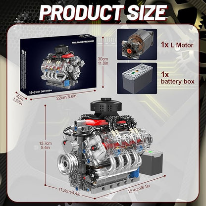 Mini V8 Engine Model Sets - 487 PCS DIY Building Toys Car Motor Kits That Runs - Gift Idea for Adults Boys Girls for Mechanic Engineering Construction