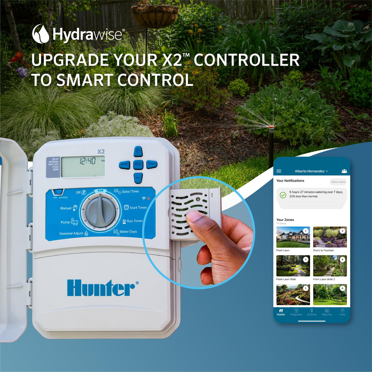 Hunter Wand Smart WiFi Module for X2 Sprinkler Controller, Hydrawise App, Remote Scheduling, 2.4GHz WiFi Only, Supports Bluetooth, Wi-Fi Direct & WPS Setup