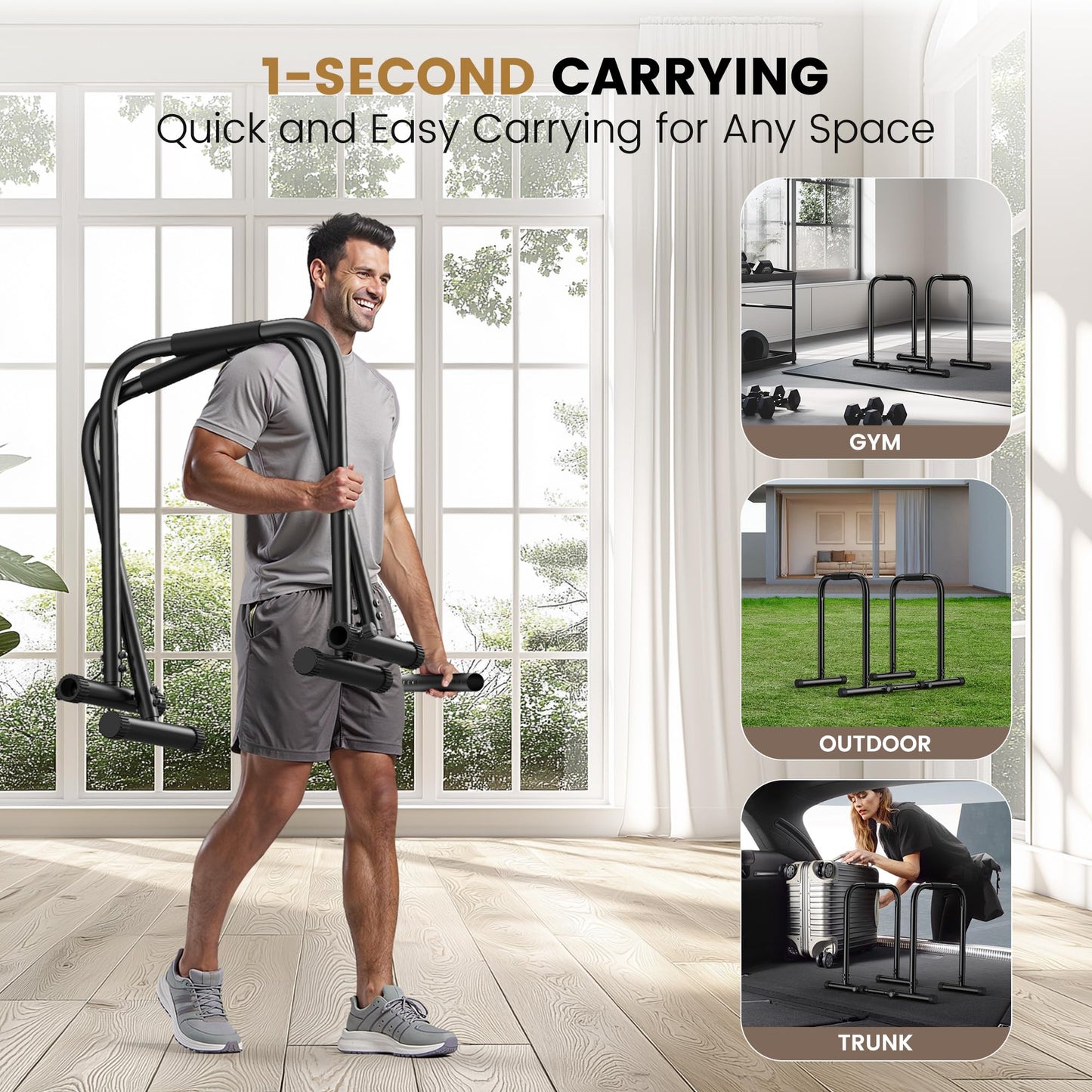 Sportsroyals Adjustable Dip Bar Station, Heavy Duty Parallette & Parallel Bars, 400LBS Stable Dip Stands for Home Gym, Calisthenics & Upper Body Workout Equipment