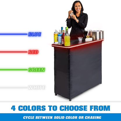 GoBar Portable Bar Table with Multi-Color LED Lights - Mobile Bartender Station for Events - Includes Carrying Case