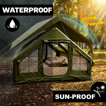 13' x 10' Large Inflatable Tent for Camping 8-10 Person, 4 Season Blow Up Tents with Waterproof Canopy & Moisture-Proof pad, Glamping Inflatable Hot Tent with Stove Jack and AC Vent for Outdoors