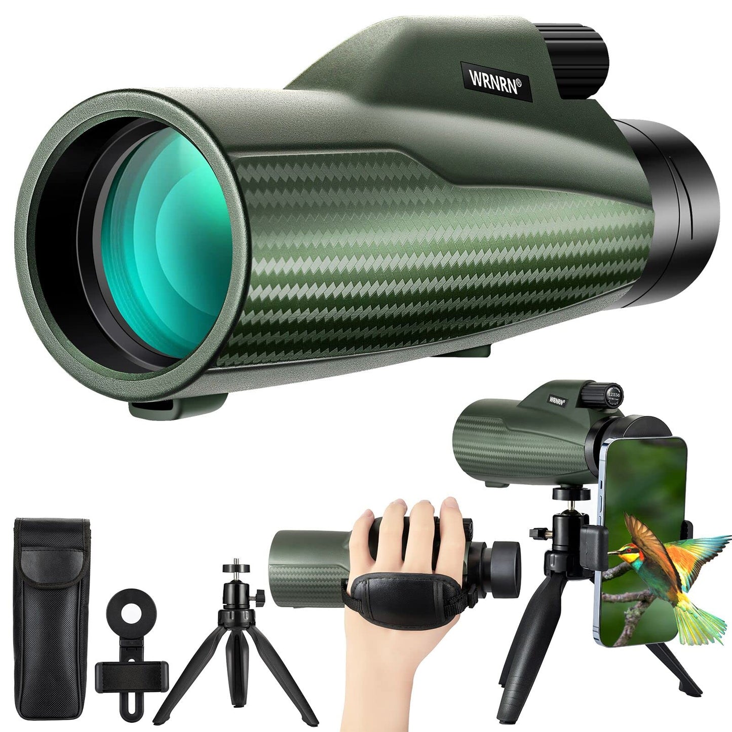 Monocular Telescope 12X56, Large View HD Monocular for Adults with Smartphone Holder Tripod Hand Strap, Compact Monocular Scope with Clear Low Light Vision, Monocular for Bird Watching Hunting Camping