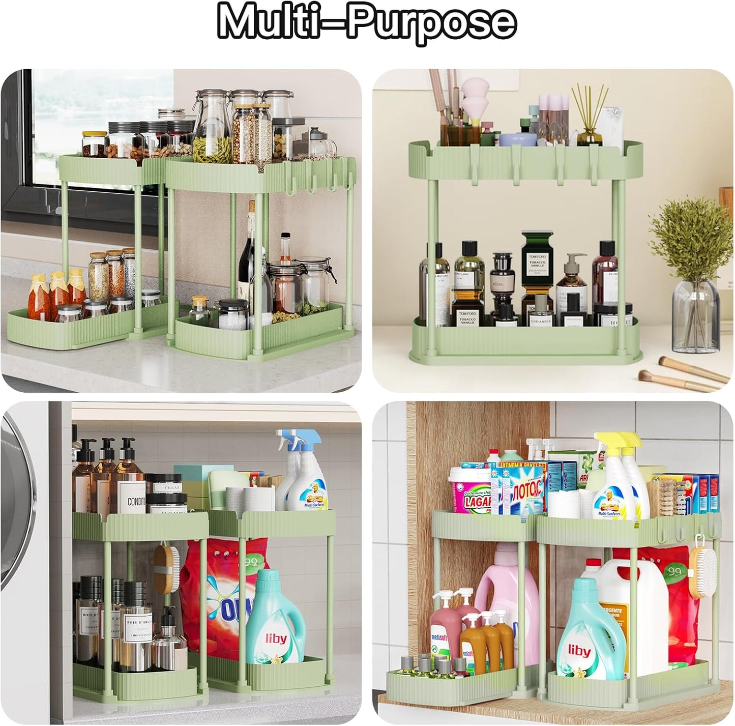 Ukeetap Multi-Purpose Pull-Out Storage Organizers - Under Sink & Cabinet Solution, 14.8 Inch, Green