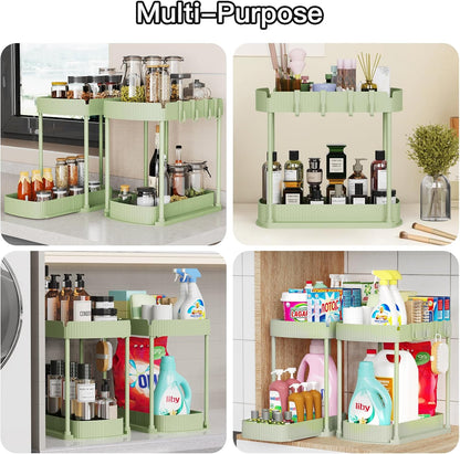 Ukeetap Multi-Purpose Pull-Out Storage Organizers - Under Sink & Cabinet Solution, 14.8 Inch, Green