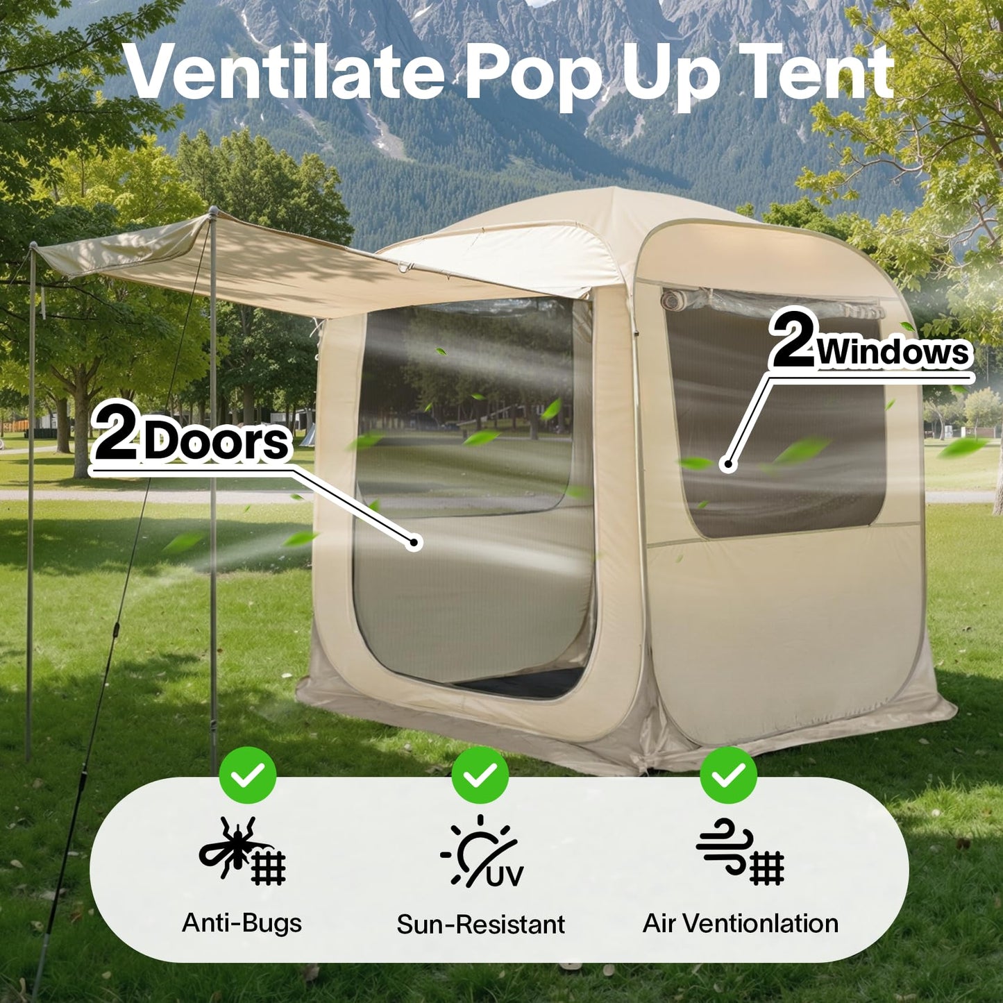 Alvantor® SUV Tailgate Tent with Sunshade Awning, 6x6x6.6ft Waterproof Car Tent for 2-3 People, Instant Pop up SUV Tent with PVC+Oxford+Mesh Material